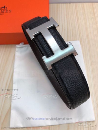 High Quality Hermes Reversible Leather Belt For Men - Brushed Palladium H Buckle